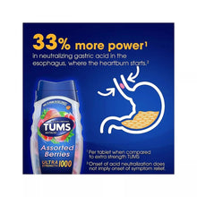 TUMS Ultra Strength antacid tablets promo with 33% more power graphic and tablet box