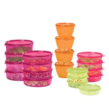 40-piece meal prep container set with stackable lids in pink, orange, and green colors