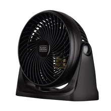 Turbo desk fan with black housing, front grille, and right-side control knob