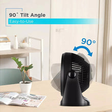 Tilted turbo desk fan angled upward on a tabletop