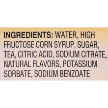 Turkey Hill iced tea ingredients panel with water, sugar, tea, citric acid