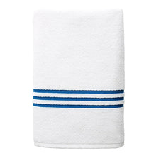 Turkish pool towel with blue striped border, terry texture