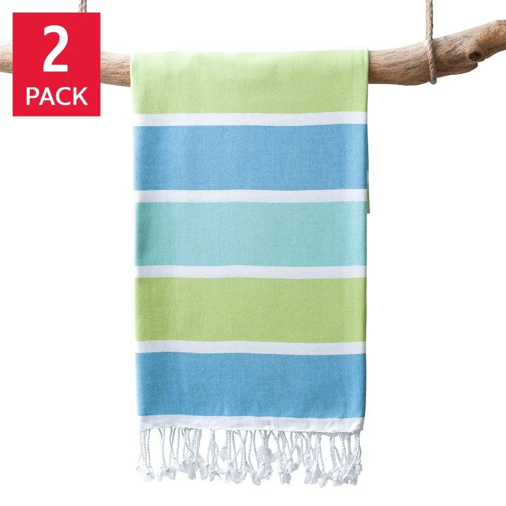 Turkish Towel Company Caribbean Summer Stripe Peshtemal Towel, 2-piece
