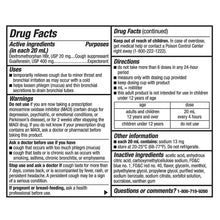 Drug Facts label for cough and chest congestion medicine, active ingredients and directions