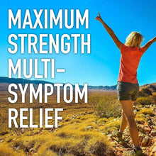 Maximum strength multi-symptom relief cough medicine promotion with hiker