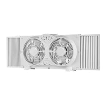 Pelonis twin window fan with side vent panels and two front grille fans