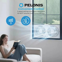 Pelonis twin window fan with digital controls on the front panel for window cooling