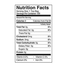 Twinings English Breakfast tea nutrition facts panel, serving size 1 tea bag