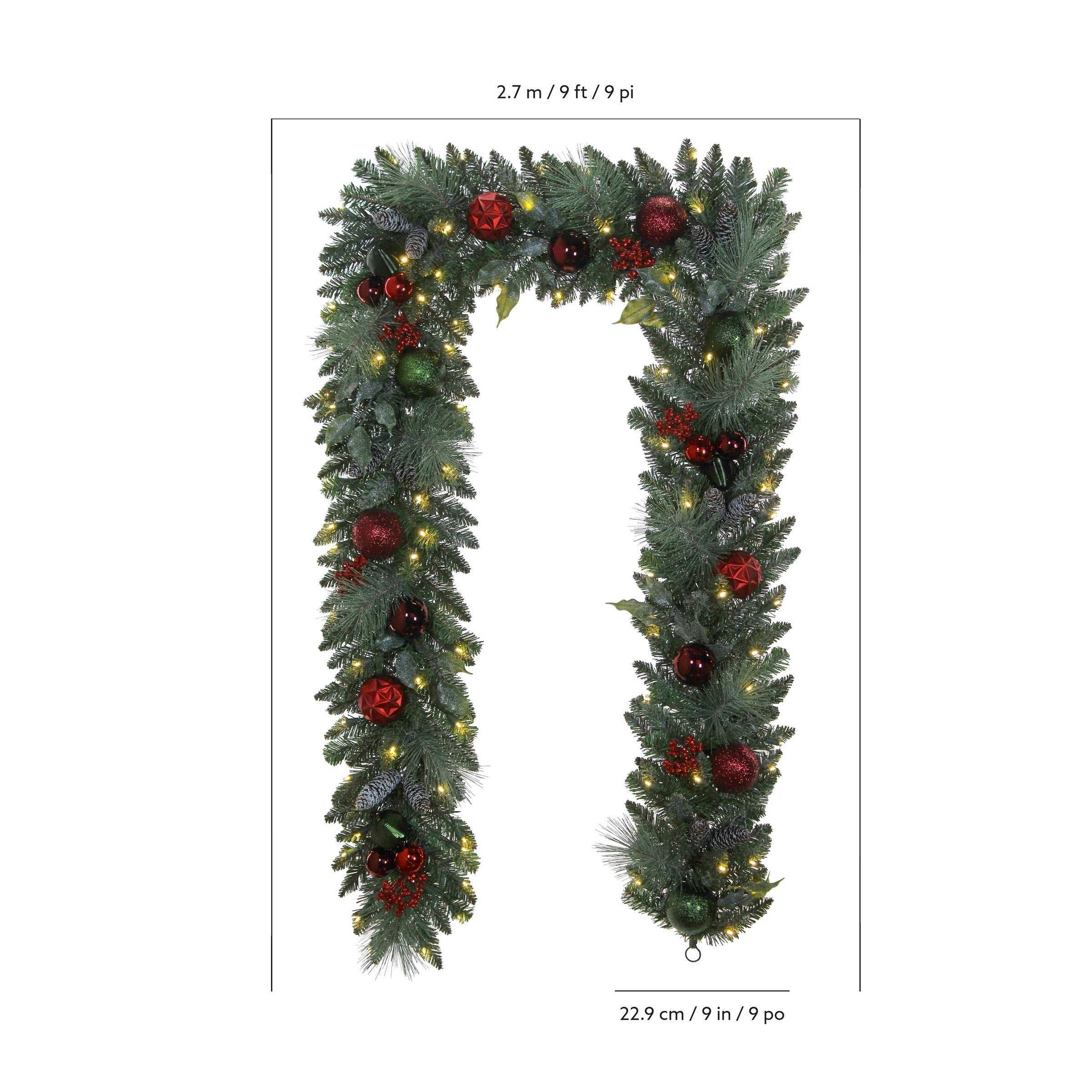 9' Pre-lit LED with Twinkle Artificial Decorated Garland, Red - USA MEGA SHOP