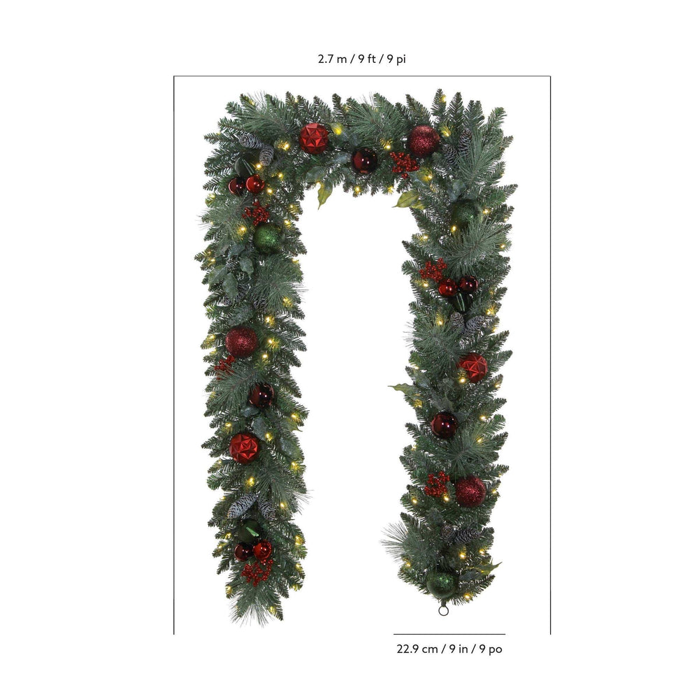 9' Pre-lit LED with Twinkle Artificial Decorated Garland, Red - USA MEGA SHOP