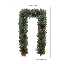 Artificial pre-lit evergreen garland with red ornaments, 9 ft length
