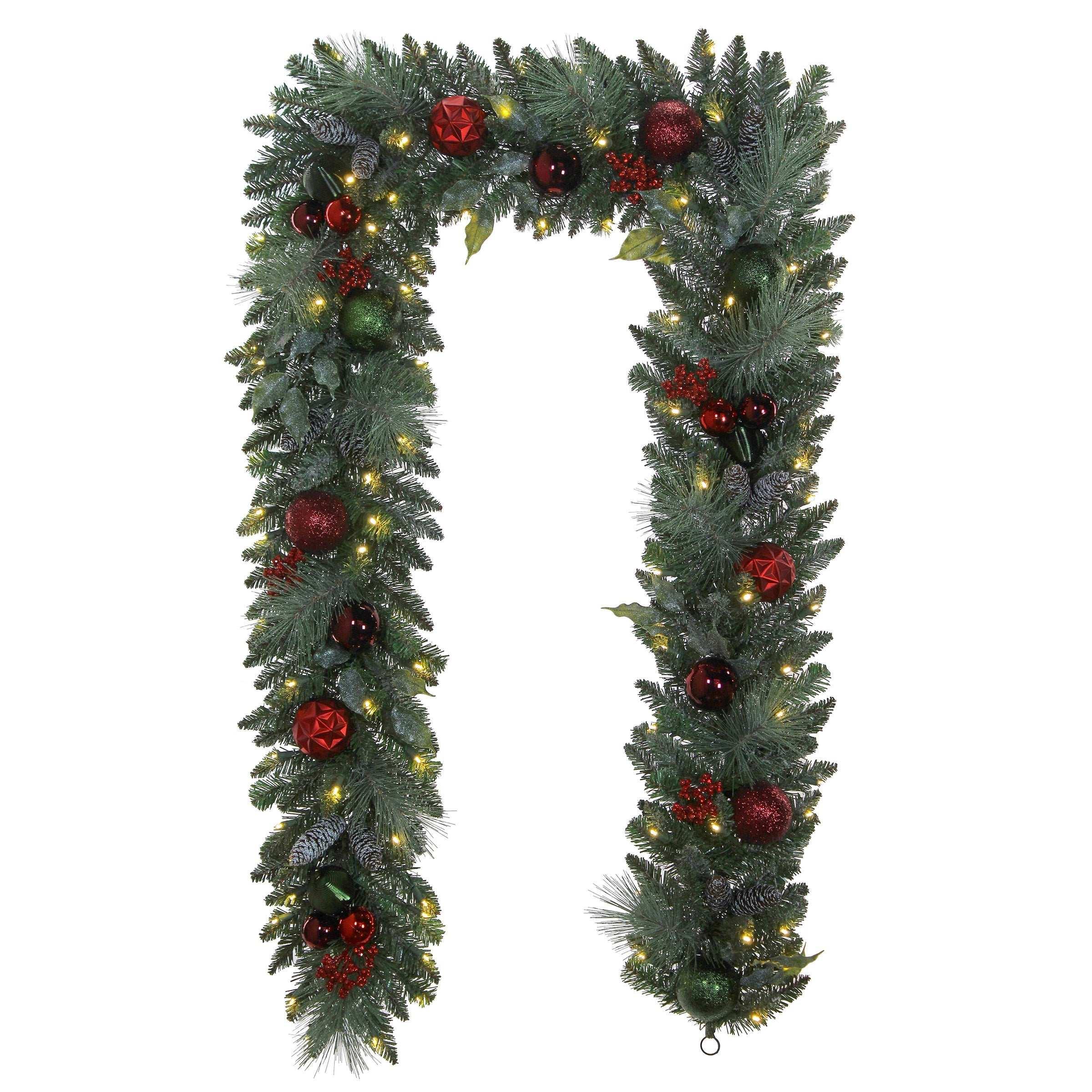 9' Pre-lit LED with Twinkle Artificial Decorated Garland, Red - USA MEGA SHOP