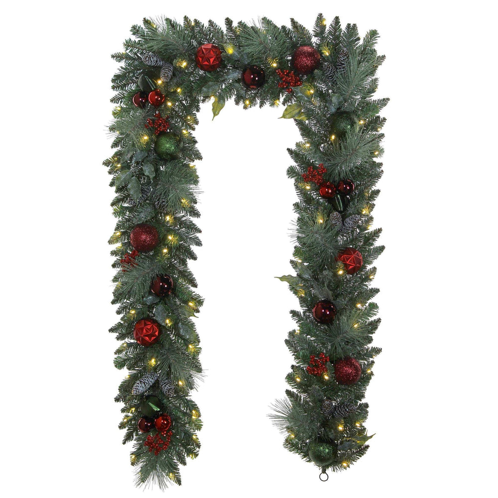 9' Pre-lit LED with Twinkle Artificial Decorated Garland, Red - USA MEGA SHOP
