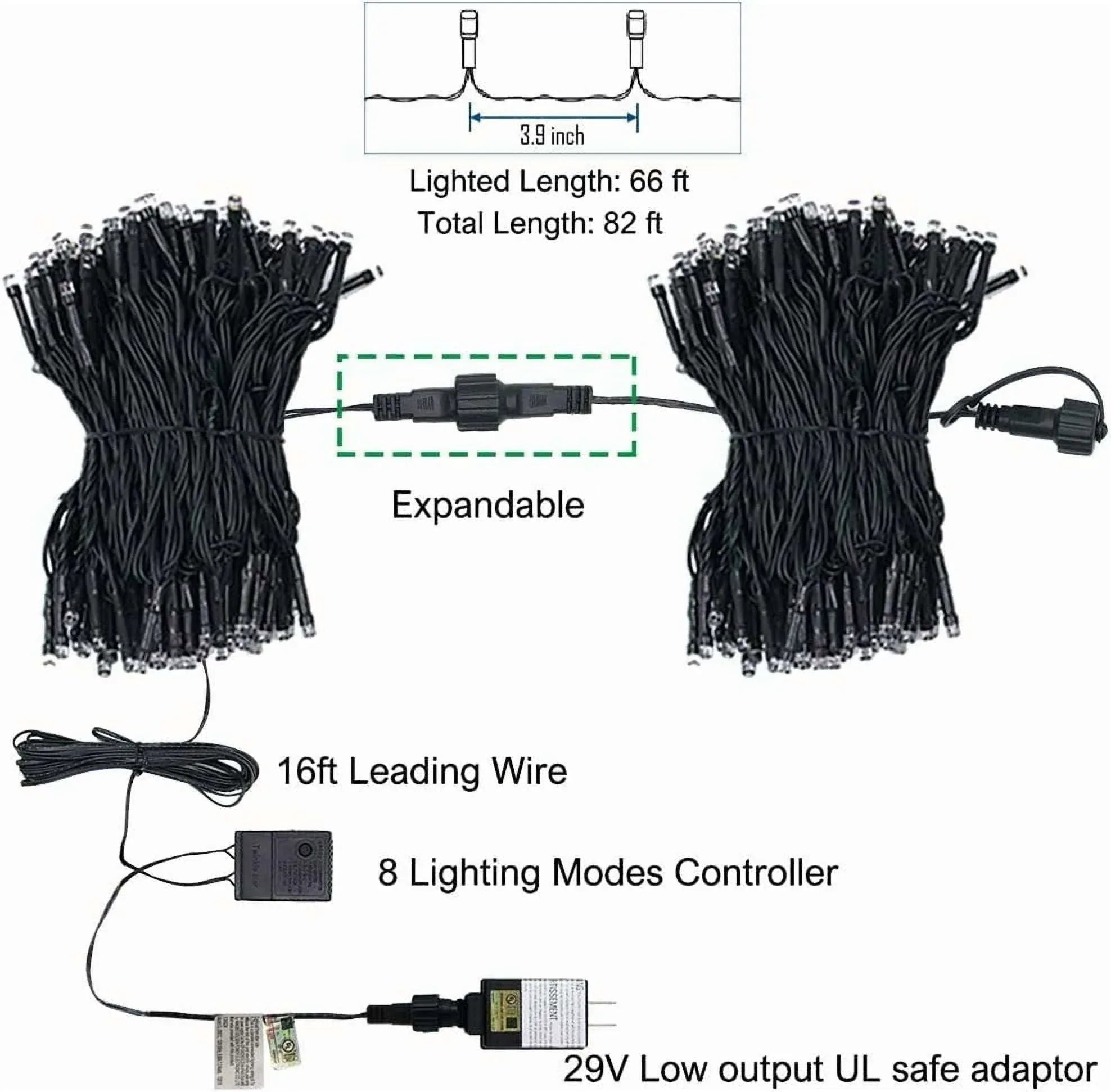 Twinkle Star Christmas Decorations String Lights, 8 Modes, Plug-In, UL Certified Christmas Lights, 200 LEDs, White, 66' for Thanksgiving 2025 Decor - USA MEGA SHOP