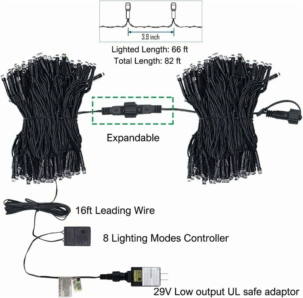 Twinkle Star Christmas Decorations String Lights, 8 Modes, Plug-In, UL Certified Christmas Lights, 200 LEDs, White, 66' for Thanksgiving 2025 Decor - USA MEGA SHOP