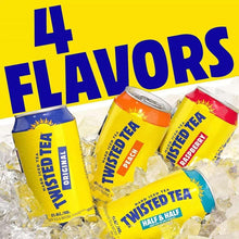 Assorted Twisted Tea hard iced tea cans on ice with original, peach, half & half, raspberry