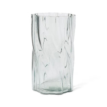 Twisted glass vase with faceted texture and fluted sides, clear with pale tint.