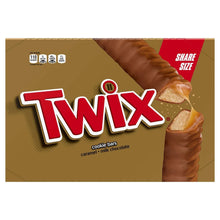 Twix cookie bar candy box showing caramel and milk chocolate share size bars