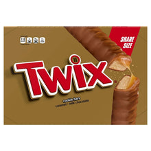 Share-size Twix cookie bars box panel with caramel and milk chocolate bar
