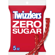 Twizzlers Zero Sugar strawberry licorice-style candy bag, 5 oz, red pouch with twists