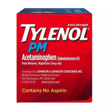 Tylenol PM Extra Strength caplet box showing pain relief and nighttime sleep aid
