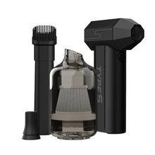 Type S electric air duster with transparent dust chamber, brush and nozzle attachments