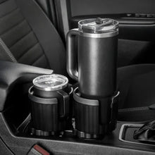 Car cup holder expanders 2-pack installed in console, holding cups with textured grips
