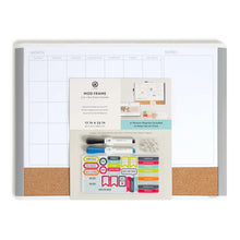 Dry erase calendar whiteboard with gray frame and printed monthly grid, plus notes panel