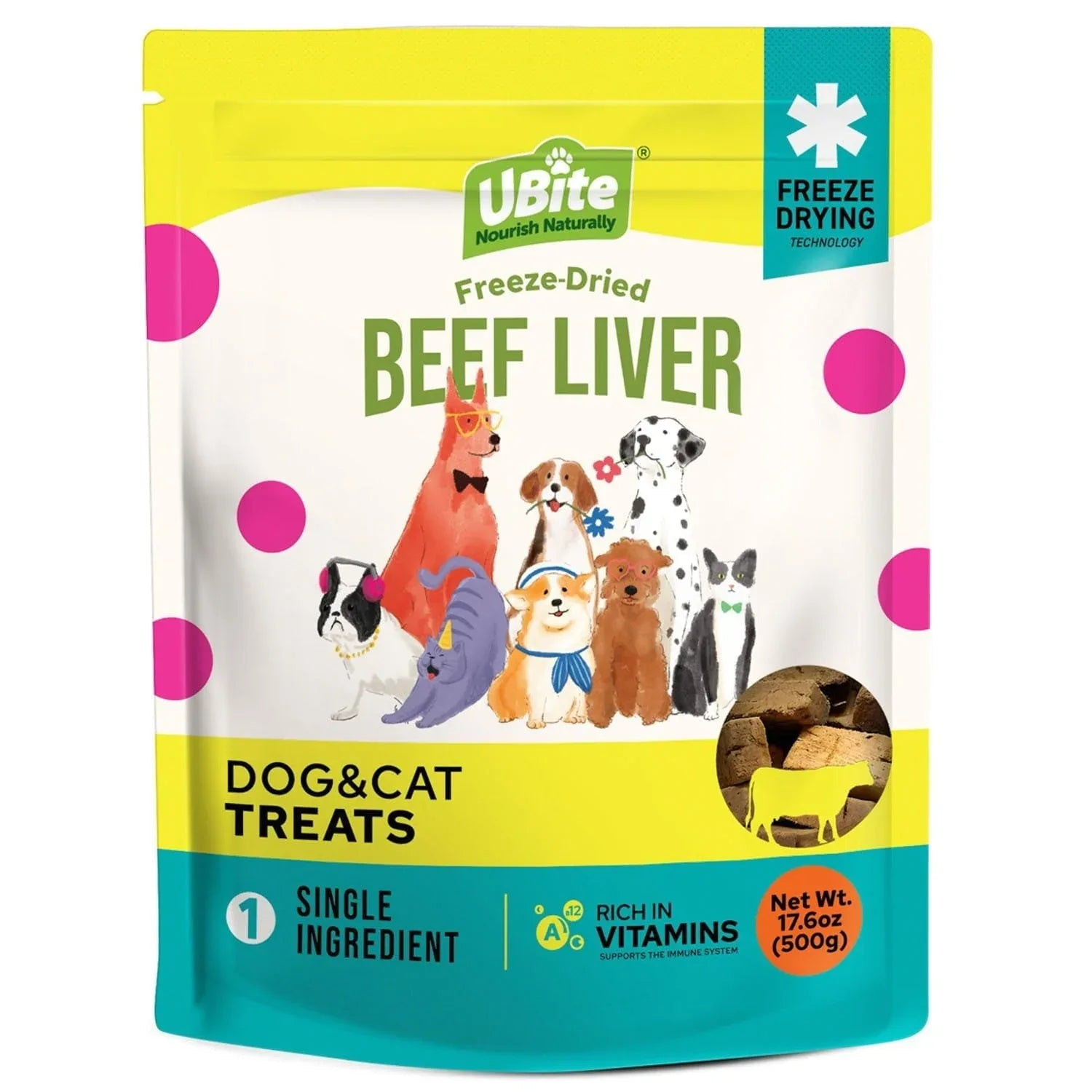 UBite Raw Bits Freeze-Dried Beef Liver Dog + Cat Treats, 17 oz. - USA MEGA SHOP