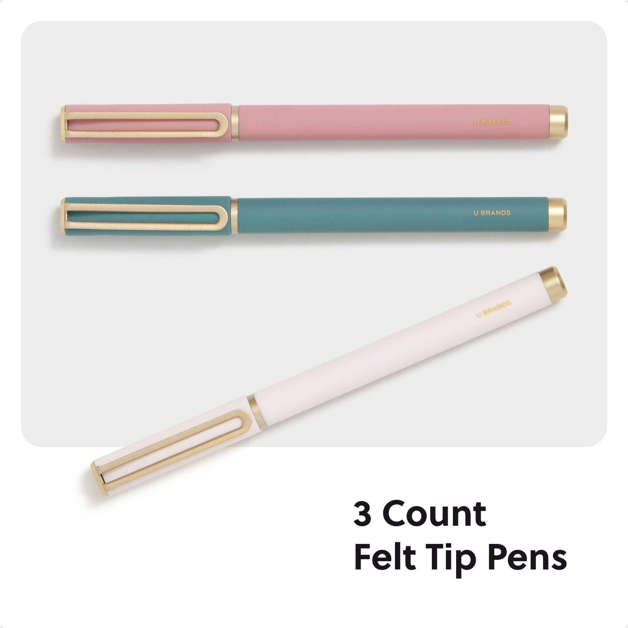 U Brands Catalina Felt Tip Pens, 3 Count, Soft Touch, Medium (0.7 mm) Point, Black Ink