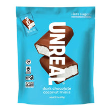 UNREAL dark chocolate coconut minis bag with dark chocolate coconut bar