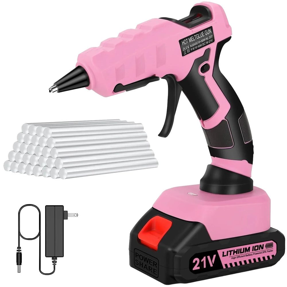 Cordless Hot Glue Gun with 2.0Ah Battery Charger and 30pcs Full Size Glue Sticks 100W Power Melt Glue Gun for DIY Festival Decor and Gifts, Blue - USA MEGA SHOP