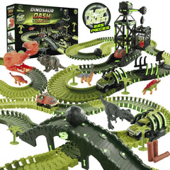 USA Toyz Dinosaur Dash Track 6 Dinosaurs LED Dino Car STEM Set Toy 225 Piece Tracks for Kids Ages 3+ - USA MEGA SHOP