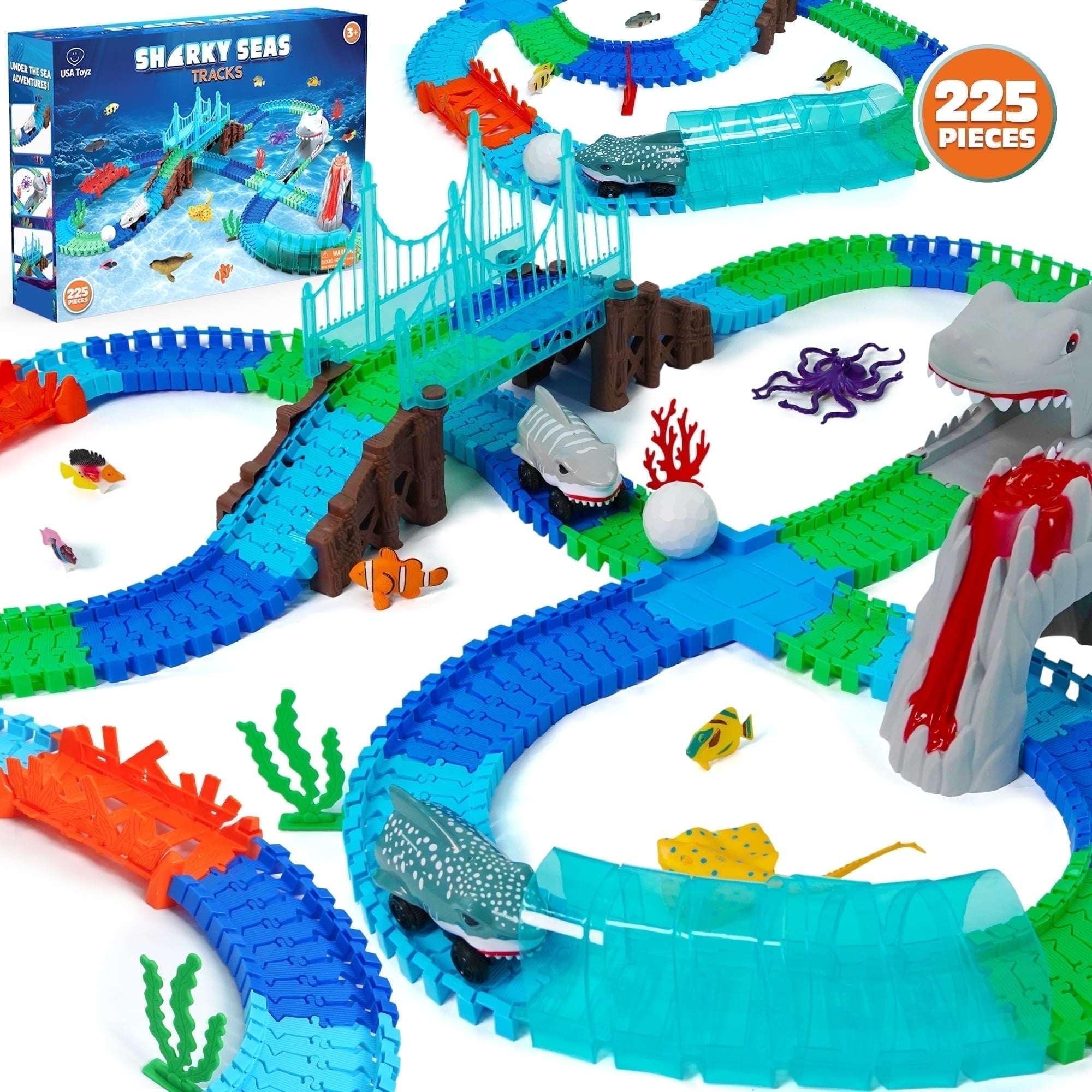USA Toyz Dinosaur Dash Track 6 Dinosaurs LED Dino Car STEM Set Toy 225 Piece Tracks for Kids Ages 3+ - USA MEGA SHOP