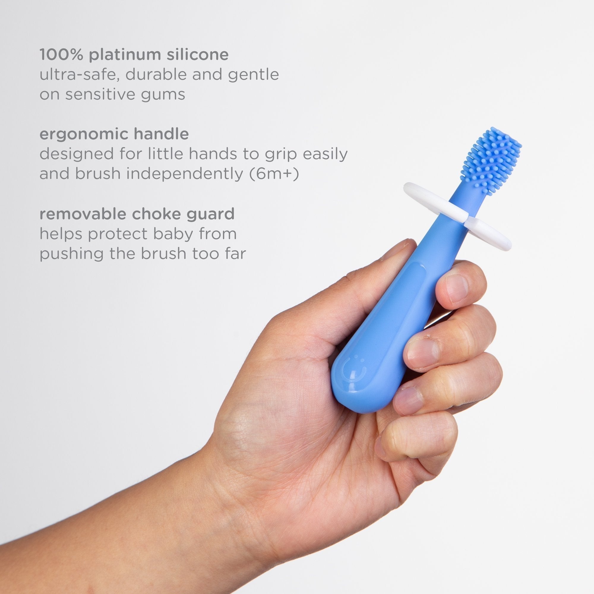 Ubbi 3 pcs Toothbrush Training Set for Babies and Toddlers, Includes Silicone Finger Brush, 360° and Soft Bristled Toothbrush, Polaris Blue