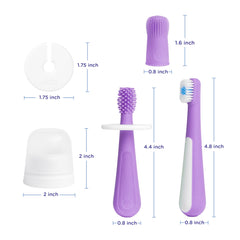 Ubbi 3 pcs Toothbrush Training Set for Babies and Toddlers, Includes Silicone Finger Brush, 360° and Soft Bristled Toothbrush, Smoothie Purple