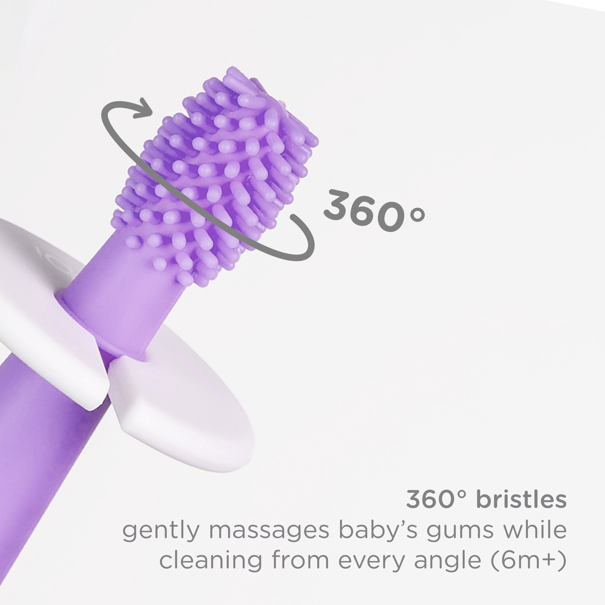 Ubbi 3 pcs Toothbrush Training Set for Babies and Toddlers, Includes Silicone Finger Brush, 360° and Soft Bristled Toothbrush, Smoothie Purple