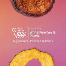 Ugly dried sliced white peaches & plums, ingredients: peaches & plums