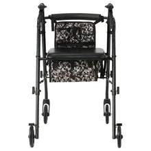 Back view rolling walker with camo back pouch and padded seat