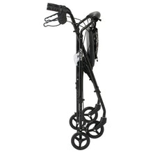 Compact folded rolling walker with black frame and folded handle bar