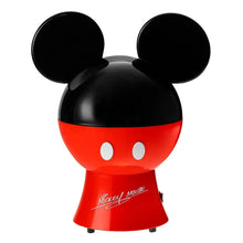 Red and black Mickey-style popcorn maker with clear top and two ear lids