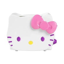 White Hello Kitty toaster with pink bow and purple accents