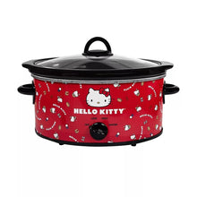 5-qt Hello Kitty slow cooker with red body, black lid, and front heat dial