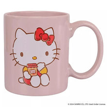 Pink Hello Kitty mug showing character holding a coffee cup, round handle