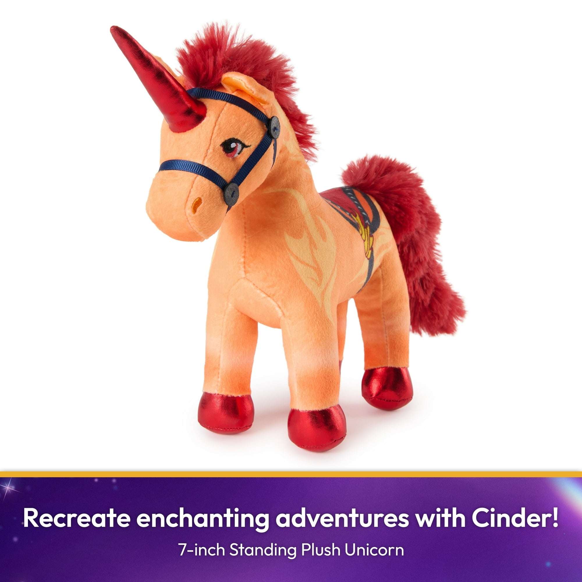 Unicorn Academy Official Cinder Plush Toy, Unicorn Stuffed Animal, Unicorn Toys for Girls Ages 1 & Up, Orange, 7”