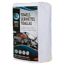 White cotton towel pack in retail wrapping; shows 52-count and 14x17 in size