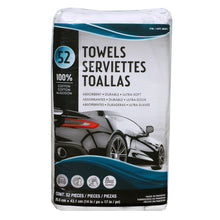 Pack of white cotton towels/serviettes, 52-count, 14x17 in, in retail package