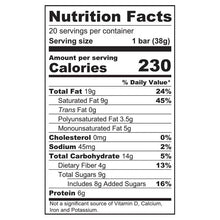 Nutrition facts panel for paleo bars: 20 servings, 230 calories per bar