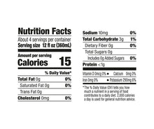 Nutrition facts: 15 calories, 0g sugar, 0g fat, 10mg sodium.