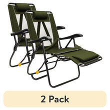 2-pack adjustable folding camp lounger chairs in heathered loden green with headrests and leg rests